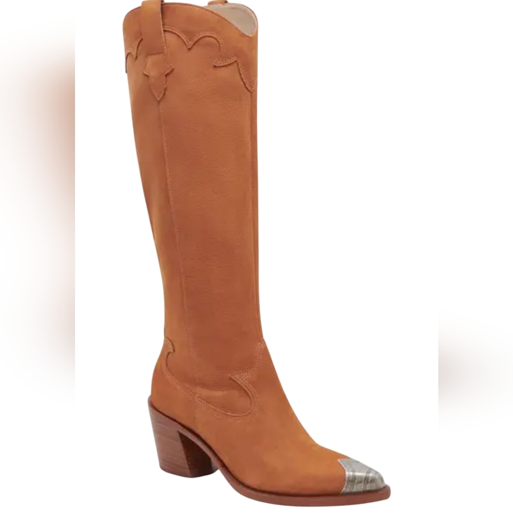 Dolce Vita Kamryn Tan Leather Western Boots with Silver Toe...Size 6